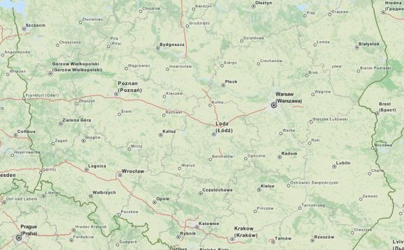 Map of Poland in ExpertGPS GPS